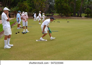 San Diego, USA-August 3, 2014: People lawn bowl in Balboa Park