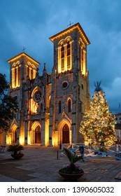 San Fernando Cathedral And Christmas Tree Main Plaza - San Antonio Texas