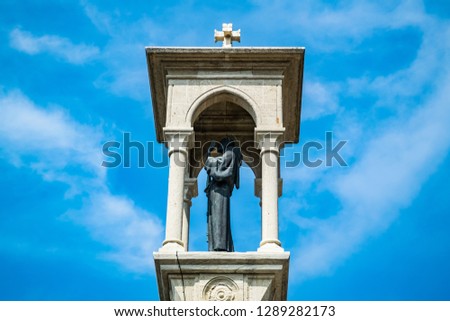 San Francesco monument in front of church of San Quirino in San Marino