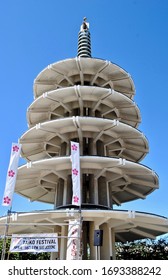 San Francisco - 2016: SF Peace Pagoda, A Five-tiered Stupa, In Peace Plaza For Northern California Cherry Blossom Festival In The Japantown (Nihonmachi) Neighborhood. Designed By Yoshiro Taniguchi.