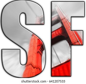 San Francisco Abbreviation ( SF ) With Golden Gate Bridge In Lettering High Quality 