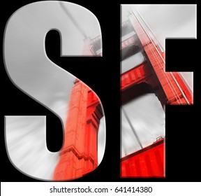 San Francisco Abbreviation ( SF ) With Golden Gate Bridge In Lettering High Quality 