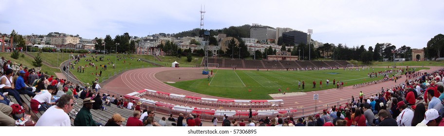 SAN FRANCISCO - APRIL 17: Panoramic Of Kezar Stadium During Stanford 2010 Practice Game.  Taken April 17 2010 At Kezar Stadium In San Francisco California