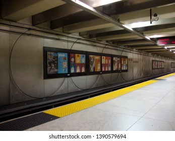 San Francisco - April 21, 2010: Inside Underground Embarcadero Bart Station In San Francisco With Coffee House Ad On The Wall.