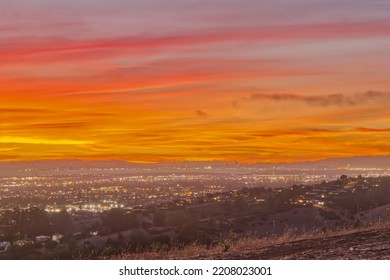 San Francisco Bay Area During Cloudy Pink Sunset