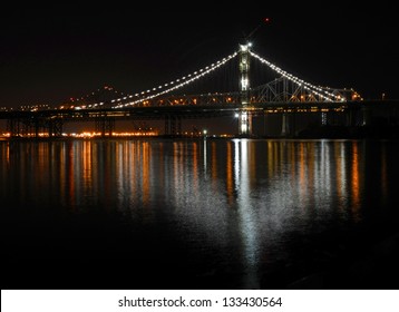 San Francisco Bay Bridge Reflection At Night