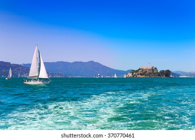 San Francisco bay with prison and yachts