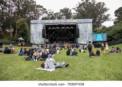 SAN FRANCISCO, CA - AUGUST 11, 2017: Fans  Arriving At The Sutro Stage At The Outside Lands Music And Arts Festival At Golden Gate Park On August 11, 2017 In San Francisco, California.