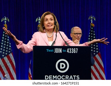 San Francisco, CA - August 23, 2019: Speaker of the House, Nancy Pelosi, speaking at the Democratic National Convention Summer Meeting in San Francisco, California.