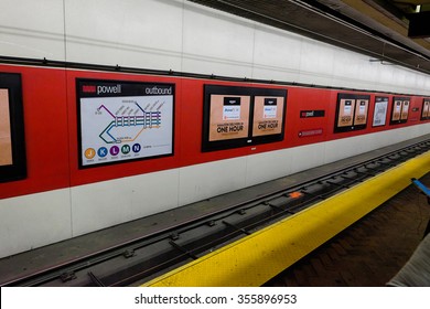 SAN FRANCISCO, CA - DECEMBER 10, 2015: San Francisco Underground Subway Transportation Station For Muni And Bart.