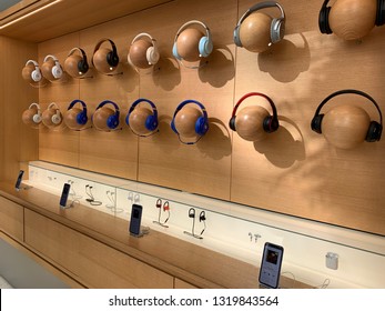 SAN FRANCISCO, CA - February 19, 2019. Beats by Dr. Dre headphones on display at the Apple Flagship store in Union Square, San Francisco.