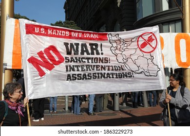 San Francisco, CA – February 2, 2012: Demonstrators protesting at a No War With Iran action on Market Street in San Francisco.