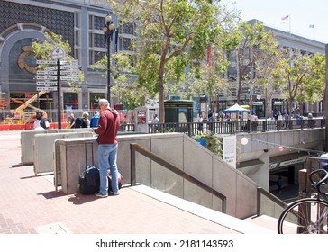 San Francisco, CA - July 17, 2022: Powell Street Station Entrance To BART, San Francisco Bay Area Rapid Transit Train.