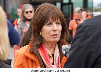 San Francisco, CA - June 4, 2022:  Congress Woman Jackie Speier Speaking With Reporters At The Wear Orange Stop Gun Violence March At Golden Gate Bridge.