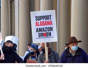 San Francisco, CA - Mar 12, 2021: Unidentified Participants Protesting Morgan Lewis Representing Amazon  To Bust Up Formation Of A Union For Workers.