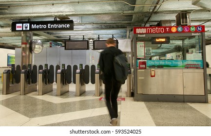 San Francisco, CA - March 01, 2017: Powell Street Station Entrance To Muni. Muni Metro Provides Transportation In San Francisco.