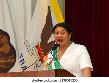 San Francisco, CA - March 11, 2022: San Francisco Mayor London Breed Speaking At The Irish Flag Raising Ceremony At City Hall.