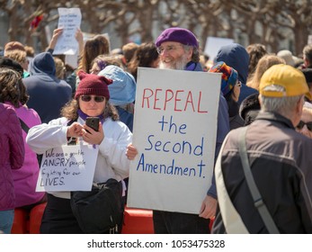 SAN FRANCISCO, CA - MARCH 24, 2018: Repeal Second Amendment Sign At March Of Our Lives Rally In San Francisco.