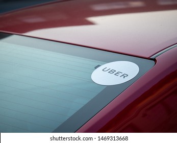 San Francisco, CA November 11, 2018: Car With Uber Ride Share Decal On Rear Window Of Car