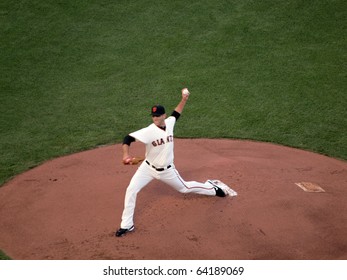 SAN FRANCISCO, CA - OCTOBER 20: Madison Bumgarner Steps Forward To Throws Pitch Game 4 Of The 2010 NLCS Game Between Giants And Phillies Oct. 20, 2010 AT&T Park San Francisco, CA.