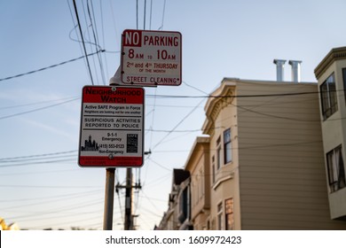 San Francisco, CA OCTOBER 5, 2019: San Francisco Neighborhood Watch SAFE Program Sign To Battle Increasing Theft And Violence