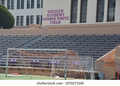 SAN FRANCISCO CA USA 04 16 2015: Football Field Of Galileo Academy Of Science And Technology. A Factual List, Featuring Graduates Like O. J. Simpson And Joe DiMaggio.