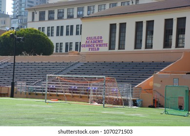 SAN FRANCISCO CA USA 04 16 2015: Football Field Of Galileo Academy Of Science And Technology. A Factual List, Featuring Graduates Like O. J. Simpson And Joe DiMaggio.