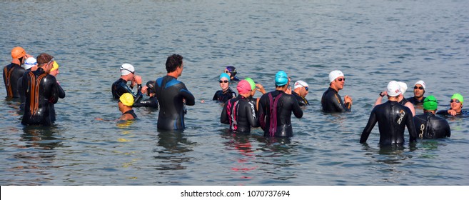 SAN FRANCISCO CA USA 04 12 05: Swimmers Lesson In San Francisco Bay Is A Shallow Estuary In The U.S. State Of California. It Is Surrounded By A Contiguous Region Known As The San Francisco Bay Area 