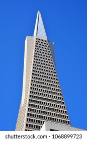 SAN FRANCISCO CA USA  APRIL 15 2015: Transamerica Pyramid skyscraper in San Francisco, USA. It is the tallest building in San Francisco with height of 853 ft (260 m).