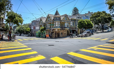 San Francisco, CA, USA - August 19, 2014:  Haight Street In Haight-Ashbury San Francisco.Haight-Ashbury Is A Famous Neighborhood In San Francisco For Its Role Of 1960s Hippie Movement