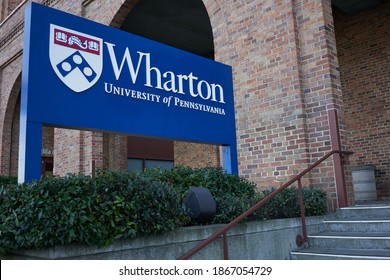 San Francisco, CA, USA - Feb 9, 2020: The Wharton Sign Is Seen At The Entrance To The West Coast Campus Of The Wharton School, University Of Pennsylvania, In San Francisco, California.