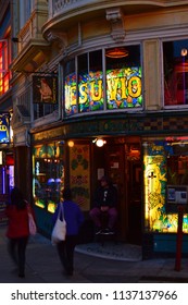 San Francisco, CA, USA July 15 Folks Wander Past Vesuvio Tavern, A Popular Haunt Of Jack Kerouac And Allen Ginsburg, In San Francisco