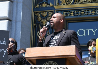 San Francisco, CA / USA - June 1 2020: San Francisco Supervisor Shamann Walton, Addresses Crowd During SF NAACP 