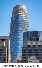 San Francisco, CA, USA - June 26, 2022: Close Up Of Salesforce Tower In San Francisco.