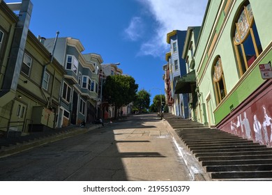 San Francisco, CA  USA - June 2022: Steep Street In San Francisco, California