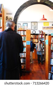 San Francisco, CA, USA March 9 Customers Gather In City Lights Bookstore In San Francisco.  The Store Is Renown For Its Role In Promoting Jack Kerouac, Allen Ginsburg And The Beat Writers.