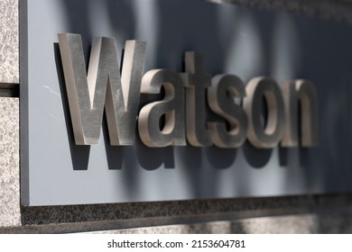 San Francisco, CA, USA - May 1, 2022: Closeup Of Watson Logo Seen Outside The IBM San Francisco Office. Watson Is An IBM Supercomputer That Combines AI And Analytical Software For Optimal Performance.