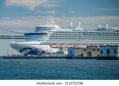 San Francisco, CA USA - November 22, 2021: Princess Cruise Line's Ruby Princess Docks In San Francisco Bay Over The Thanksgiving Holiday Prior To CDC Shut Down Over Covid-19 Spread.