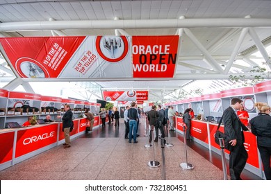 SAN FRANCISCO, CA, USA -  OCT 4, 2011: Registration desk in Moscone South convention center on the eve of opening of Oracle OpenWorld conference on Oct 4, 2011 in San Francisco, CA.