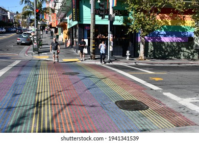 San Francisco, CA, USA - October 7, 2019: A Rainbow-colored Crosswalk In The Castro District.