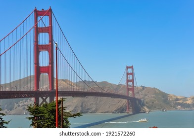 San Francisco, CA, USA-June 2012; Panoramic view from city side of the Golden Gate Bridge during a sunny day with clear blue sky