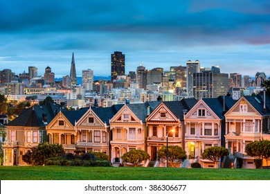 San Francisco, California Cityscape At Alamo Square.