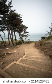 San Francisco, California - July 9, 2021 : Stairs Leading To Point Lobos Near The Sutro Baths On The West Coast Of San Francisco 