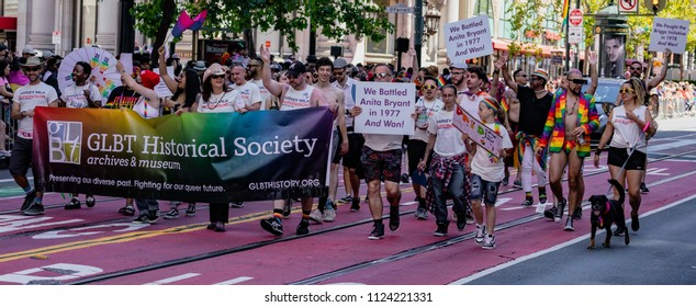 SAN FRANCISCO, CALIFORNIA, JUNE 24, 2018:  GAY PRIDE PARADE - Historical Society Marches