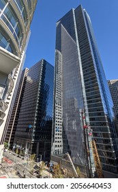 San Francisco, California - October 12, 2021: The Millennium Tower On Mission Street, With The Salesforce East Building On The Left