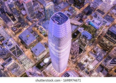 San Francisco, California / United States of America - 10/31/2019: Salesforce Tower during Halloween