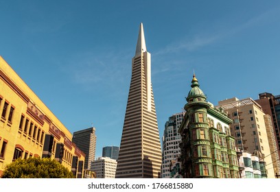 SAN FRANCISCO, CALIFORNIA, UNITED STATES - MAY 2, 2019: View Of The Trans America Pyramid Building