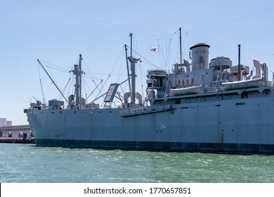 SAN FRANCISCO, CALIFORNIA, UNITED STATES - MAY 4, 2019: View of SS Jeremiah O’Brien exhibit, Pier 39