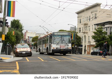 San Francisco, California - United States Of America - May 27th 2013: Public Bus Driving In The Castro District