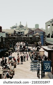 San Francisco, California, United States - June 23 2022: View Of People Exploring Pier 39, A Shopping Center And Popular Tourist Attraction Built On A Pier In San Francisco, California. 